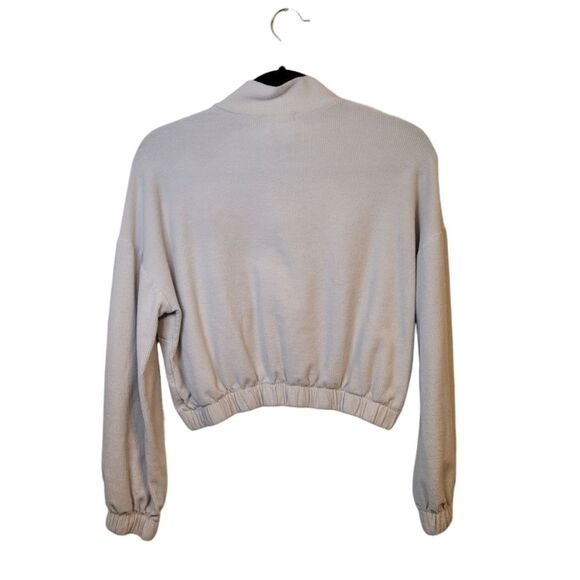 Bohme Women's Cream Ribbed Cropped Quarter Zip Pullover Size XS - Picture 2 of 6